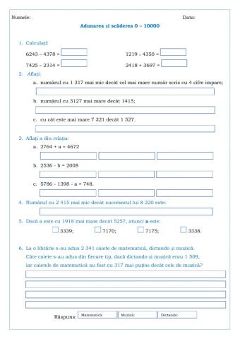 Adunarea și scăderea 0-10000