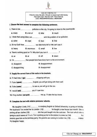 Lớp 9- 15p số 1- Units 7,8,9