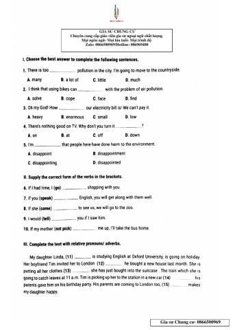 Lớp 9- 15p số 1- Units 7,8,9