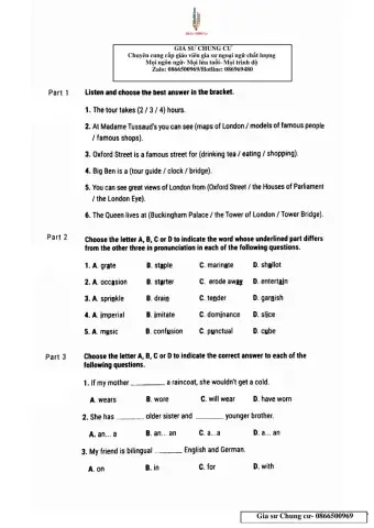 Lớp 9- 45p- Units 7,8,9