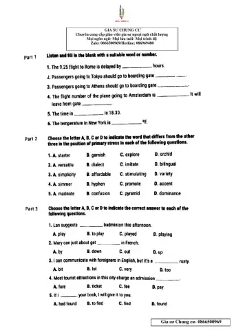 Lớp 9- Bài kiểm tra 45p- Units 7,8,9