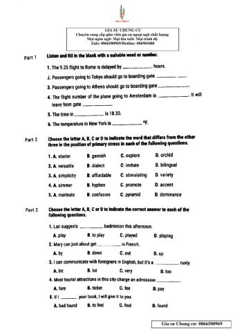 Lớp 9- Bài kiểm tra 45p- Units 7,8,9