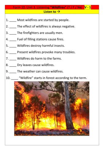 Form 10. Unit 2. Listening  -Wildfires-. V - 1