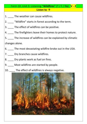 Form 10. Unit 2. Listening  -Wildfires-. V - 2