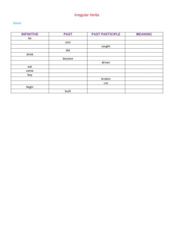 Irregular verbs