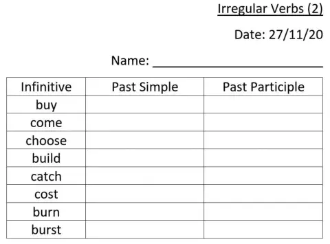 Irregular Verbs 2 (Flyers) 2020