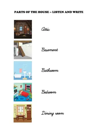 Parts of the house - Listen and write
