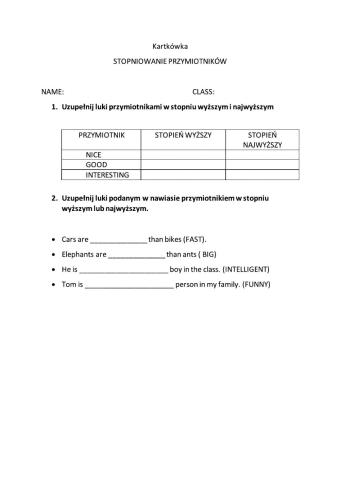 Kartkówka stopniowanie przymiotników
