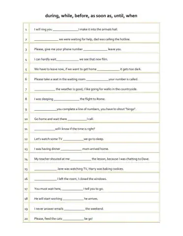 Time clauses, time linkers, Connectors, sentence connectors, conjuctions