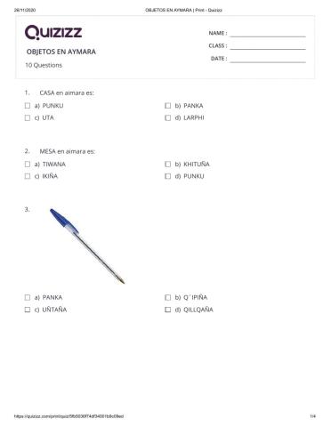 Objetos en aymara con conversación