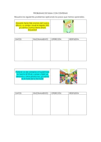Problemas de suma con centenas