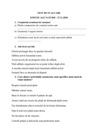 Test de evaluare - omul