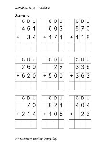 Sumas de números de tres cifras 2