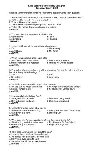 Luke Baldwin's Vow Morley Callaghan Tuesday, Dec.-01-2020