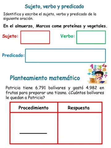Sujeto, verbo, predicado y planteamiento matemático