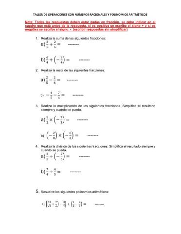Operaciones con números racionales y polinomios aritméticos