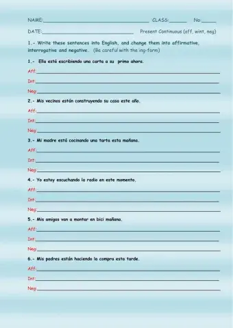 Present continuous (aff, int, negative)