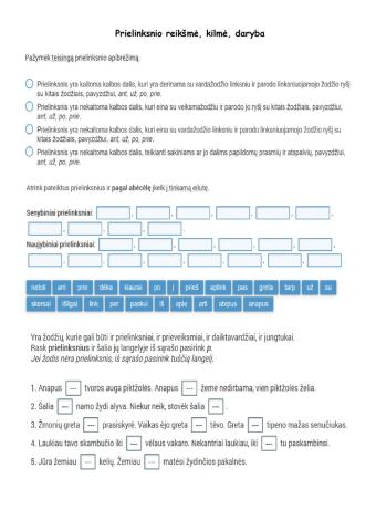 Prielinksnio reikšmė, kilmė, daryba