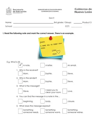 3rd Grade November quiz