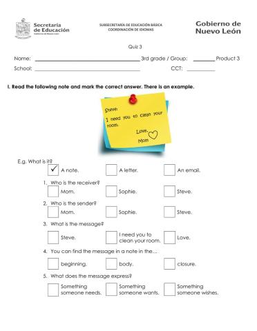 3rd Grade November quiz