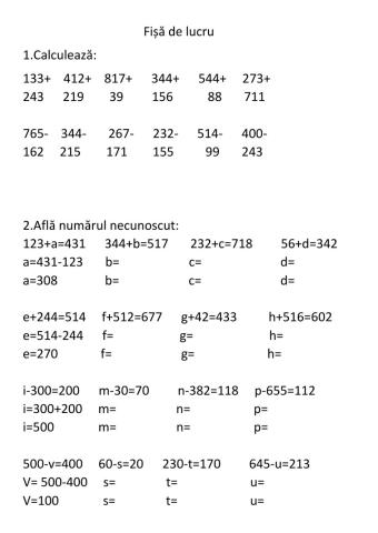 Fisa de lucru Aflarea termenului necunoscut