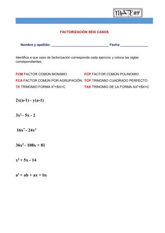 Factorización 6 casos
