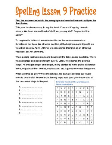 Spelling Lesson 9 Practice