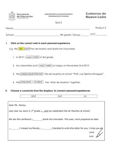 4th grade November quiz