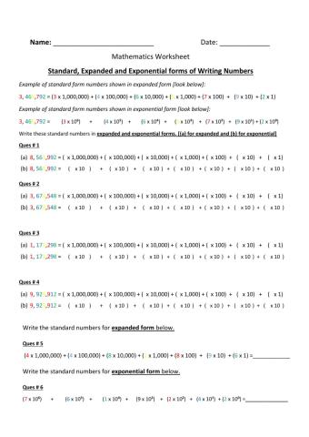 Standard, Expanded and Exponential forms of Writing Numbers