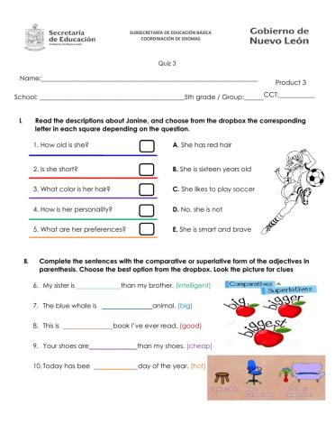 5th grade November quiz