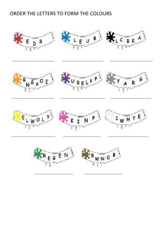 Colours - unscramble the letters