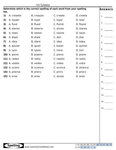 Spelling words with v-v Syllables