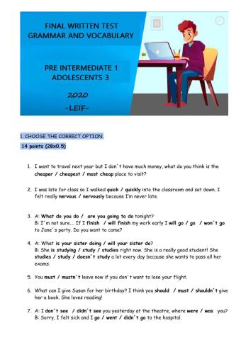 Final test - pre1-ado3 -grammar and vocabulary