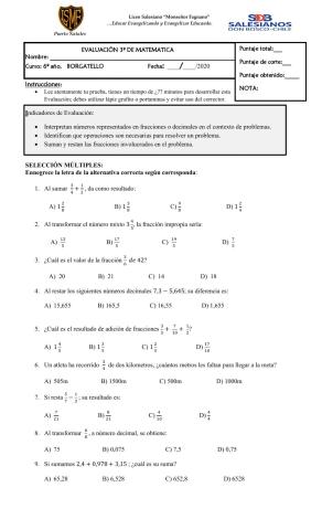 Evaluación Fracciones y Decimales