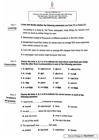 Lớp 9 - Kiểm tra 45 phút ( Unit 10,11,12 Test 27))
