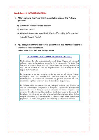 Wirksheet N° 3: Deforestation