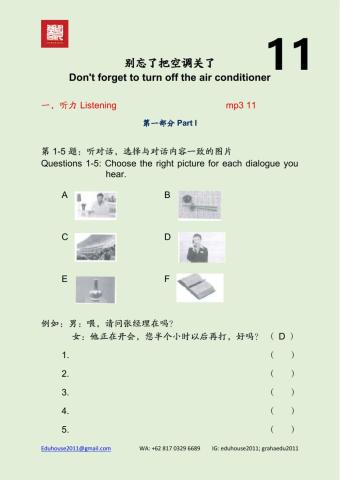 HSK 3 Workbook Listening Unit 11