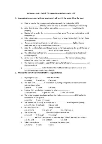 English File Upper intermediate - vocabulary test units 1-10