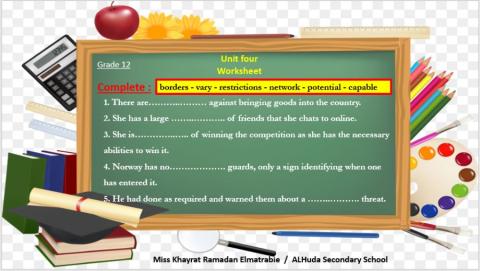 Work sheet -Grade 12 -unit 4-Miss Khayrat -ALHuda School