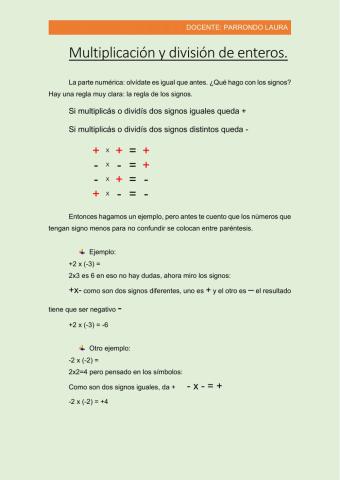 Enteros, regla de los signos