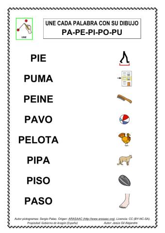 Une palabra y dibujo pa pe pi po pu mayúsculas