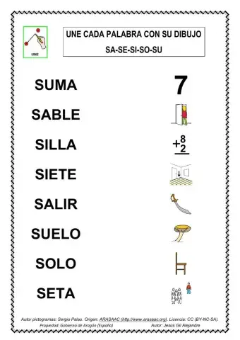 Une palabra y dibujo sa se si so su mayúsculas