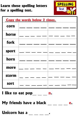 Spelling list ('or')