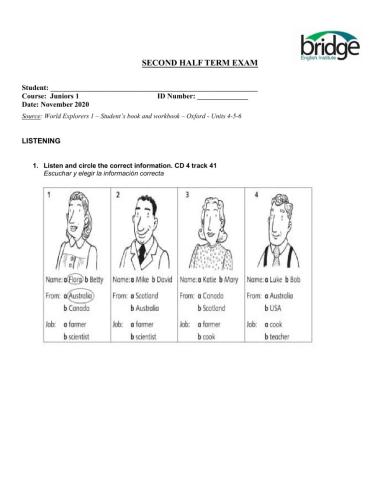 Second half term exam - 2nd Kids 2020 - listening