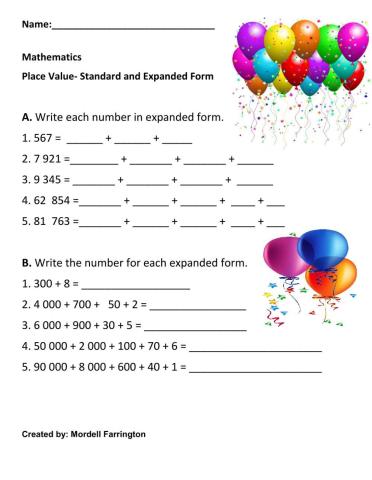 Place Value - Expanded and Standard Form