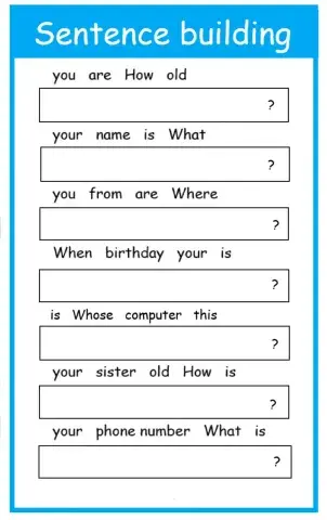Sentence building - verb to be
