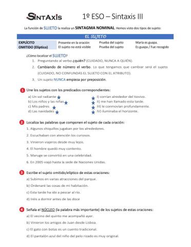 Sintaxis III Repasamos el sujeto y las funciones