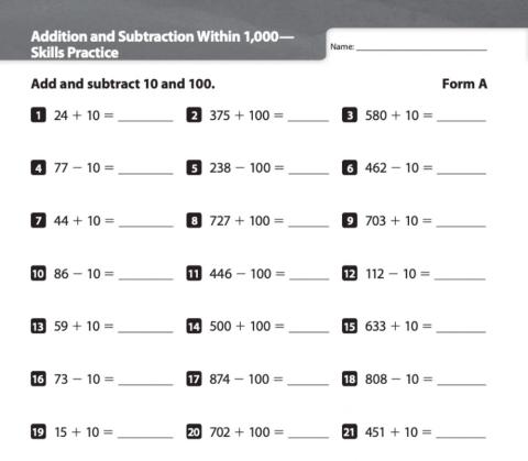 Add and Subtract within 10-100