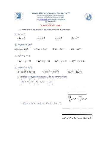 Adición y sustracción de polinomios