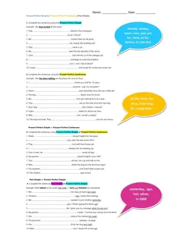 Present Perfect Simple-Continuous - Past Simple